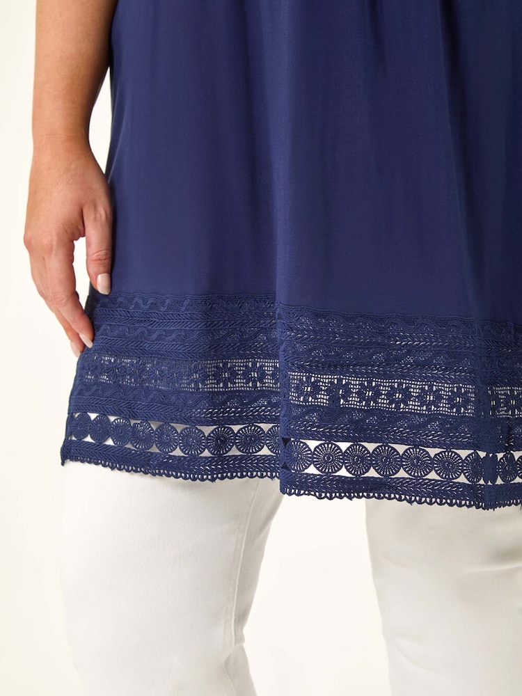 Roman Blue Curve Lace Trim Stretch Blouse - Image 5 of 5