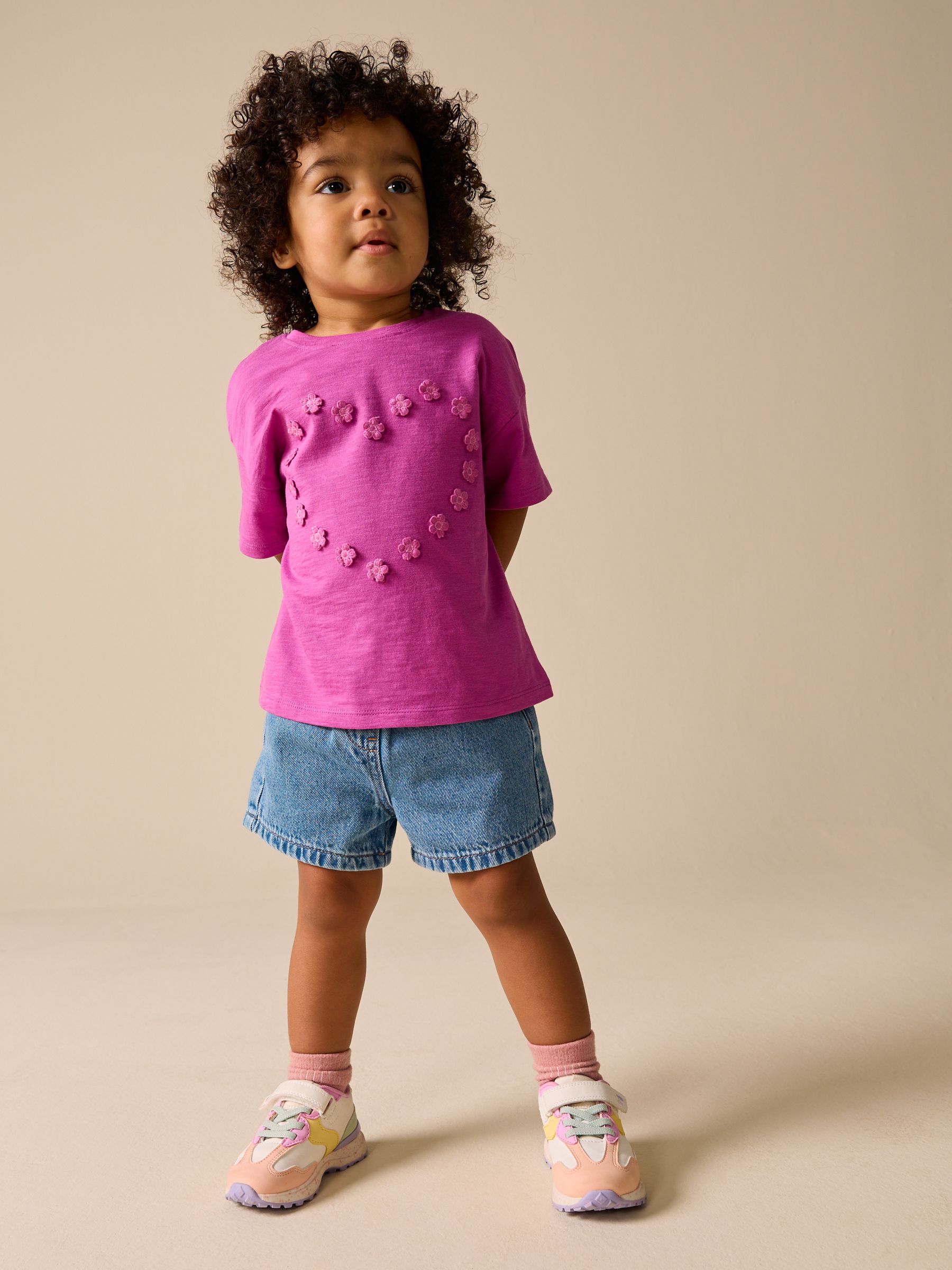Buy Purple Short Sleeve Heart Embroidered Top (3mths-7yrs) from