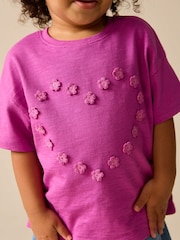 Purple Short Sleeve Heart Embroidered Top (3mths-7yrs) - Image 3 of 7