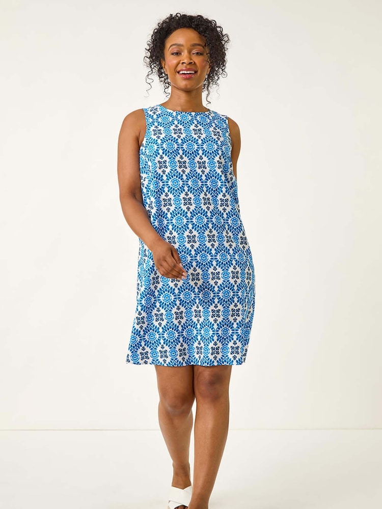Roman Blue Petite Tile Print Swing Dress - Image 2 of 5