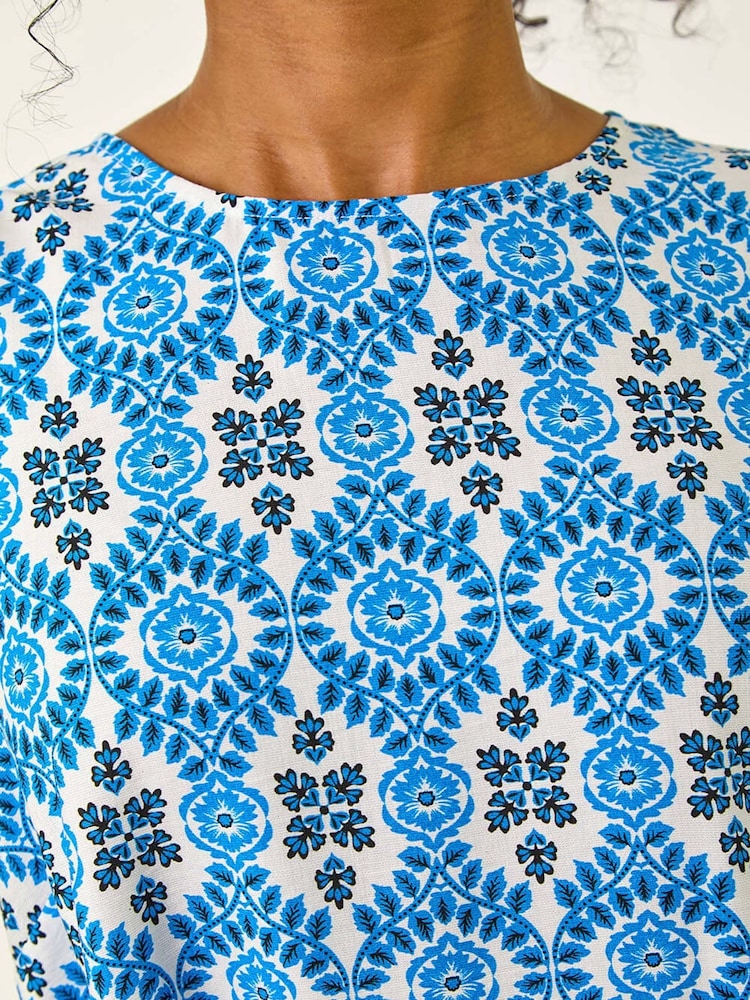 Roman Blue Petite Tile Print Swing Dress - Image 5 of 5