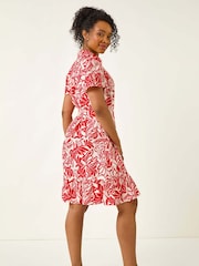 Roman Red Petite Leaf Print Shirt Dress - Image 3 of 5