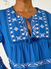 Roman Blue Petite Contrast Print Pom Pom Blouse - Image 5 of 5