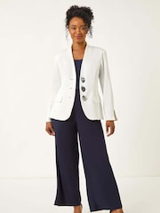 Roman White Petite Collarless Statement Button Jacket - Image 2 of 5