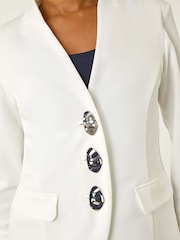 Roman White Petite Collarless Statement Button Jacket - Image 5 of 5