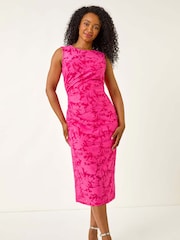 Roman Pink Petite Jacquard Gathered Waist Dress - Image 2 of 5