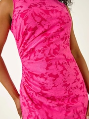 Roman Pink Petite Jacquard Gathered Waist Dress - Image 5 of 5