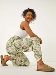 Roman Green Petite Leaf Print Wide Leg Trousers - Image 2 of 5
