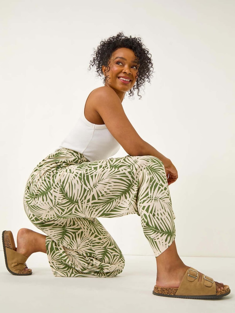 Roman Green Petite Leaf Print Wide Leg Trousers - Image 2 of 5