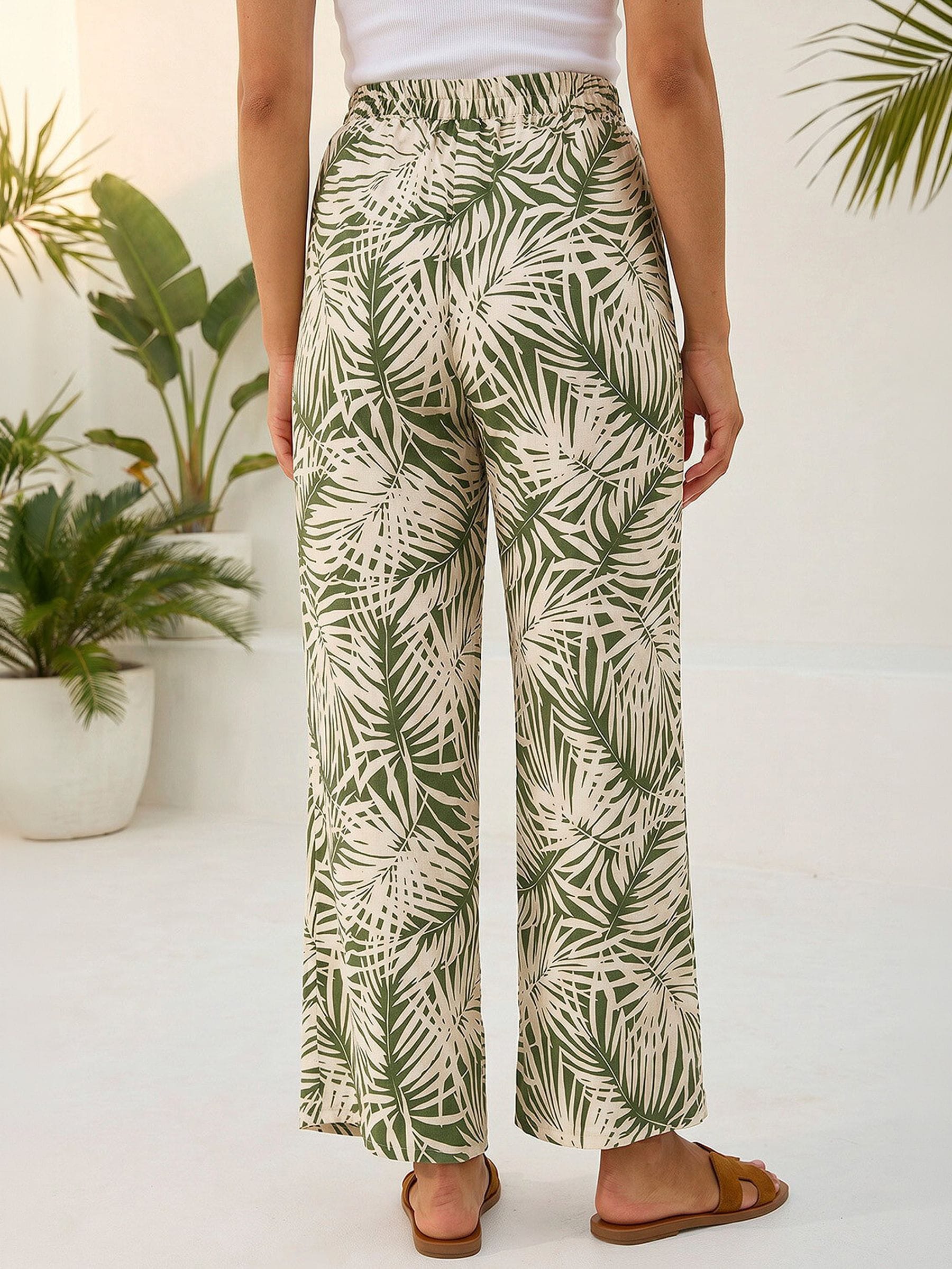 Buy Roman Green Petite Leaf Print Wide Leg Trousers from Next USA
