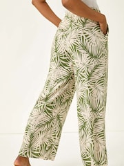 Roman Green Petite Leaf Print Wide Leg Trousers - Image 3 of 5