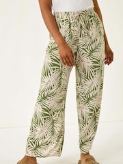Roman Green Petite Leaf Print Wide Leg Trousers - Image 4 of 5