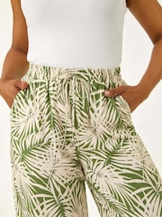 Roman Green Petite Leaf Print Wide Leg Trousers - Image 5 of 5