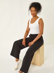 Roman Black Petite Pintuck Tie Front Joggers - Image 1 of 5