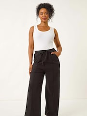 Roman Black Petite Pintuck Tie Front Joggers - Image 2 of 5
