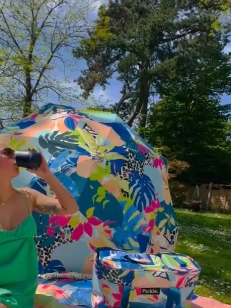 Pickle Picnic Blue Tiger Print Lily Stylish Tiltable Parasol - Image 1 of 3