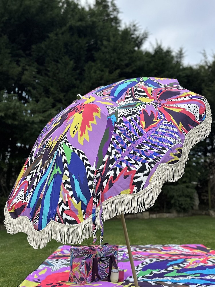 Pickle Picnic Bright Pink and Purple Bird Of Paradise Stylish Tiltable Parasol - Image 1 of 5