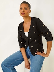 Roman Black Embroidered Heart Knit Cardigan - Image 1 of 5