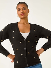Roman Black Embroidered Heart Knit Cardigan - Image 2 of 5