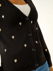 Roman Black Embroidered Heart Knit Cardigan - Image 3 of 5