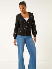 Roman Black Embroidered Heart Knit Cardigan - Image 5 of 5