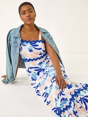 Roman Blue Abstract Ric Rac Maxi Dress - Image 1 of 5