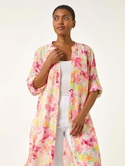 Roman Pink Floral Print Longline Blouse - Image 1 of 5