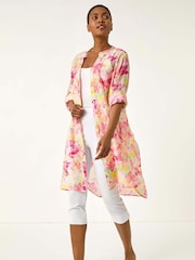 Roman Pink Floral Print Longline Blouse - Image 2 of 5