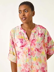 Roman Pink Floral Print Longline Blouse - Image 4 of 5