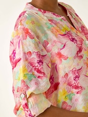 Roman Pink Floral Print Longline Blouse - Image 5 of 5