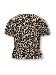 ONLY KIDS Leopard Print Puff Sleeve Bow Black Blouse - Image 2 of 3