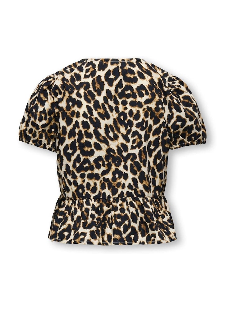 ONLY KIDS Leopard Print Puff Sleeve Bow Black Blouse - Image 2 of 3