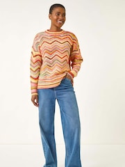 Roman Pink Zig Zag Pointelle Knit Jumper - Image 1 of 5