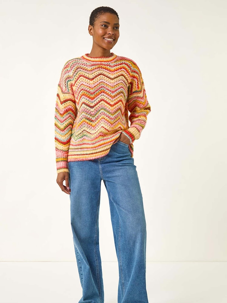 Roman Pink Zig Zag Pointelle Knit Jumper - Image 1 of 5