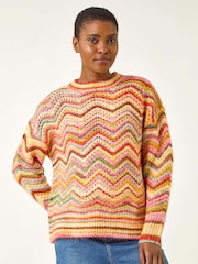 Roman Pink Zig Zag Pointelle Knit Jumper - Image 3 of 5
