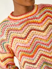 Roman Pink Zig Zag Pointelle Knit Jumper - Image 5 of 5