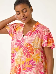 Rosa - Roman Leaf Print Shirred V-Neck Blouse - Imagem 2 de 5