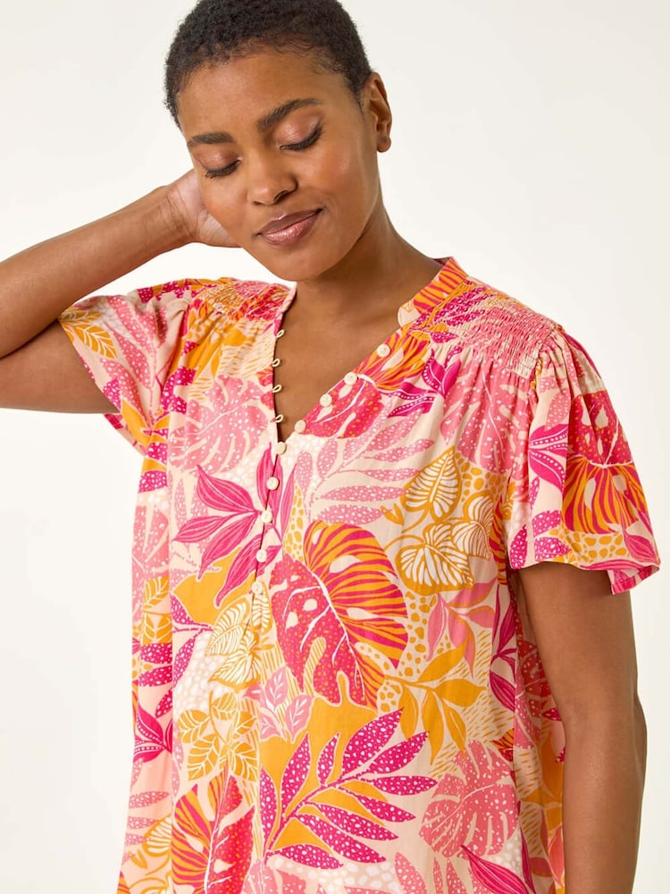 Rosa - Roman Leaf Print Shirred V-Neck Blouse - Imagem 2 de 5