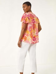 Rosa - Roman Leaf Print Shirred V-Neck Blouse - Imagem 4 de 5