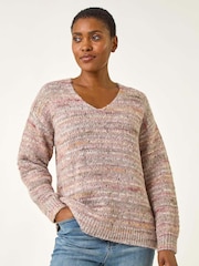 Rosa - Roman Shimmer V-Neck Knitted Jumper - Imagem 1 de 5