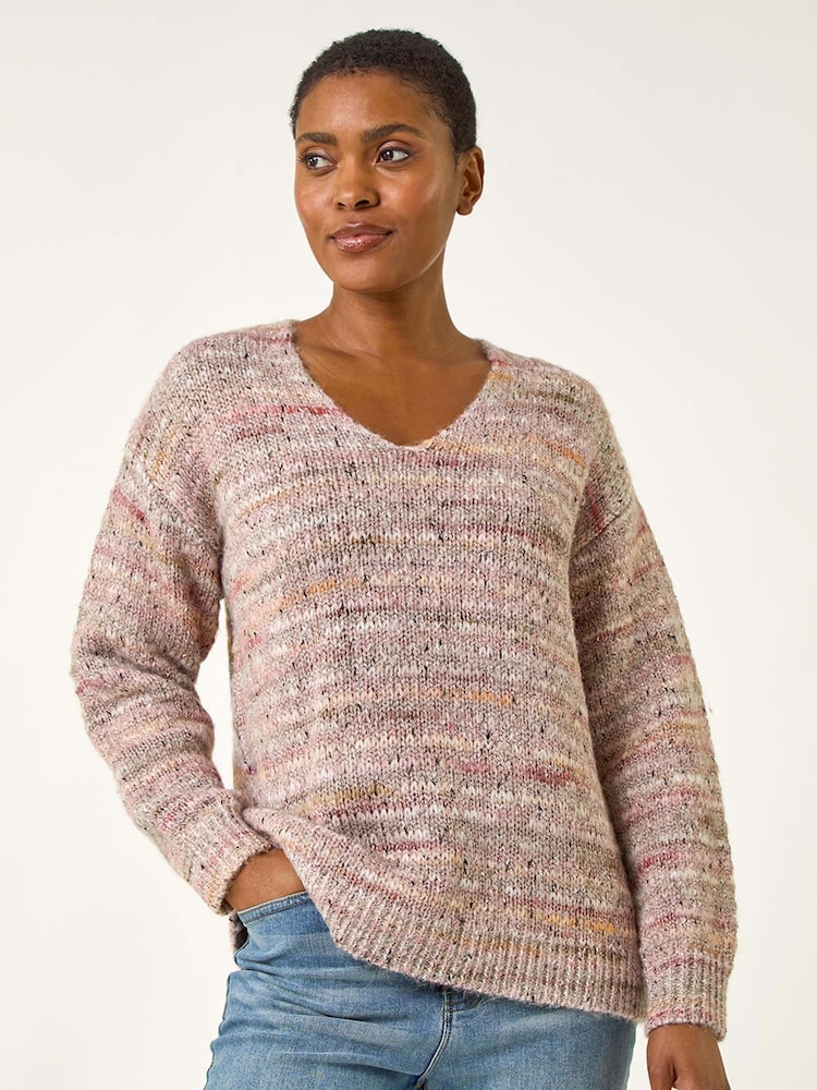 Rosa - Roman Shimmer V-Neck Knitted Jumper - Imagem 1 de 5