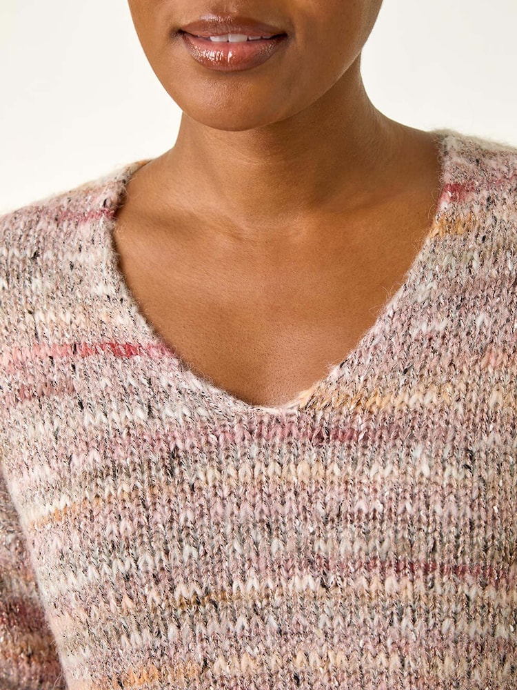 Rosa - Roman Shimmer V-Neck Knitted Jumper - Imagem 2 de 5