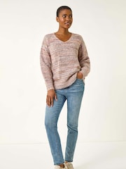 Rosa - Roman Shimmer V-Neck Knitted Jumper - Imagem 4 de 5