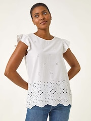 Roman White Broderie Hem Stretch Blouse - Image 1 of 5