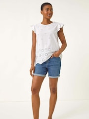 Roman White Broderie Hem Stretch Blouse - Image 2 of 5