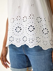 Roman White Broderie Hem Stretch Blouse - Image 3 of 5