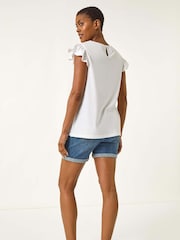 Roman White Broderie Hem Stretch Blouse - Image 4 of 5