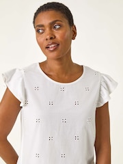 Roman White Broderie Hem Stretch Blouse - Image 5 of 5
