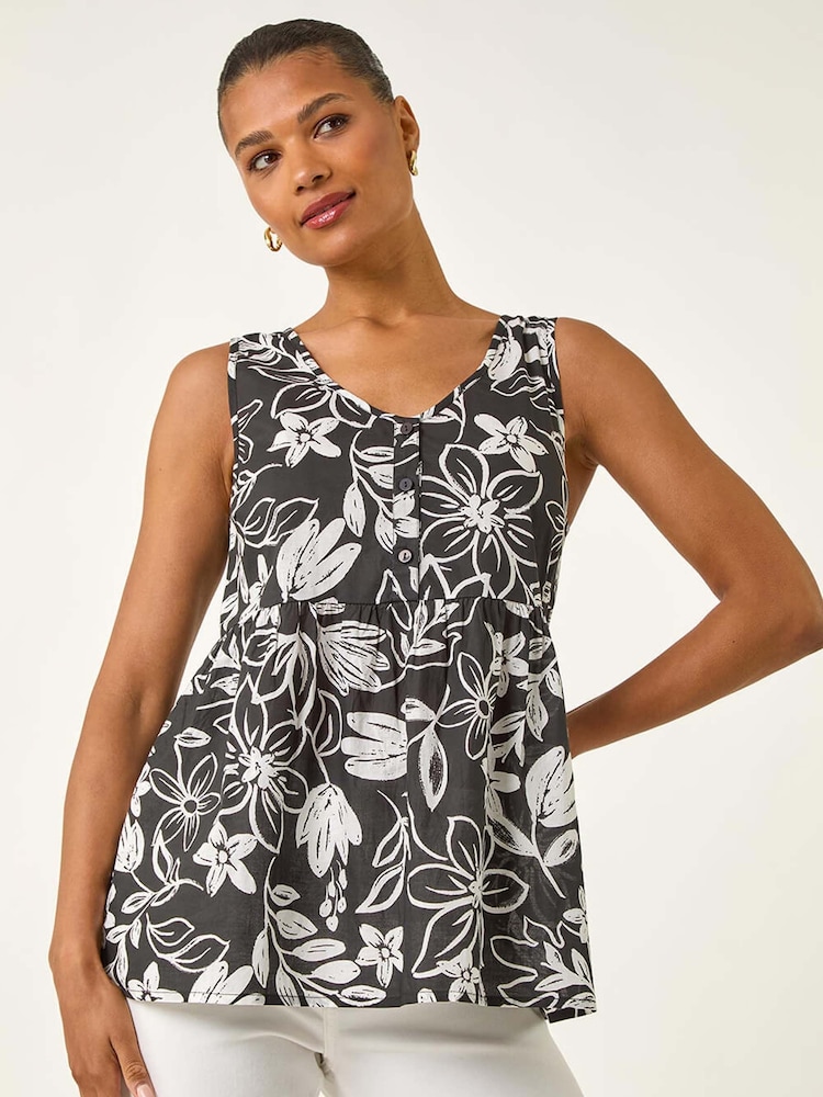 Roman Black Floral V-Neck Buttoned Blouse - Image 1 of 5