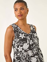 Roman Black Floral V-Neck Buttoned Blouse - Image 4 of 5